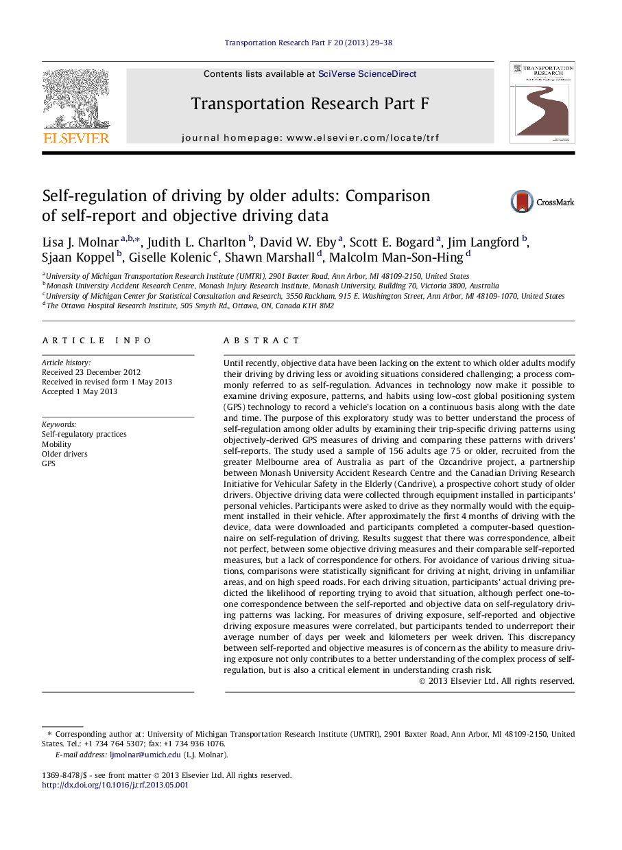 Self-regulation of driving by older adults: Comparison of self-report and objective driving data