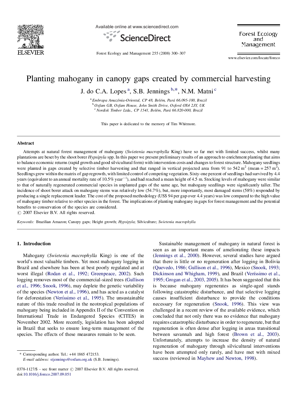 Planting mahogany in canopy gaps created by commercial harvesting