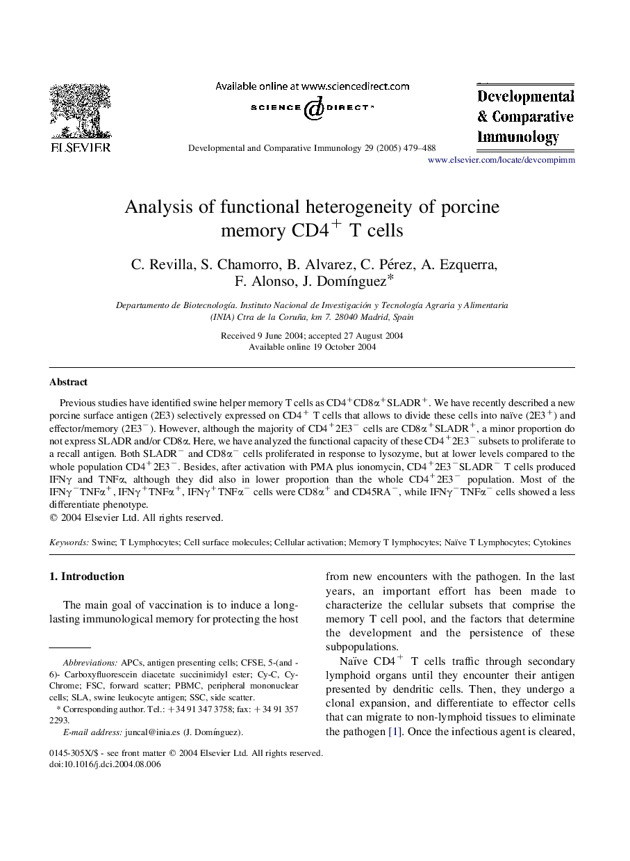 Analysis of functional heterogeneity of porcine memory CD4+ T cells