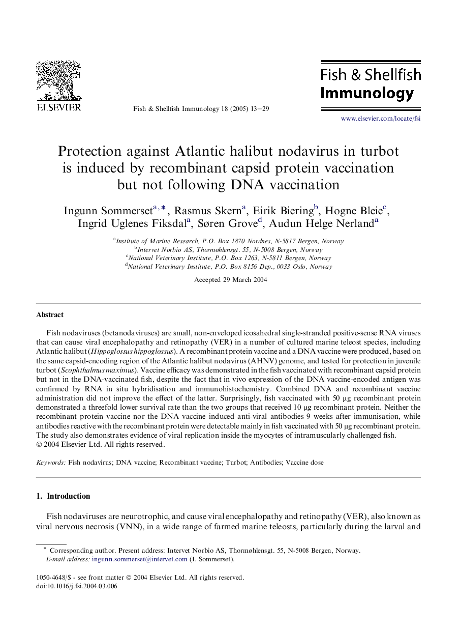 Protection against Atlantic halibut nodavirus in turbot is induced by recombinant capsid protein vaccination but not following DNA vaccination