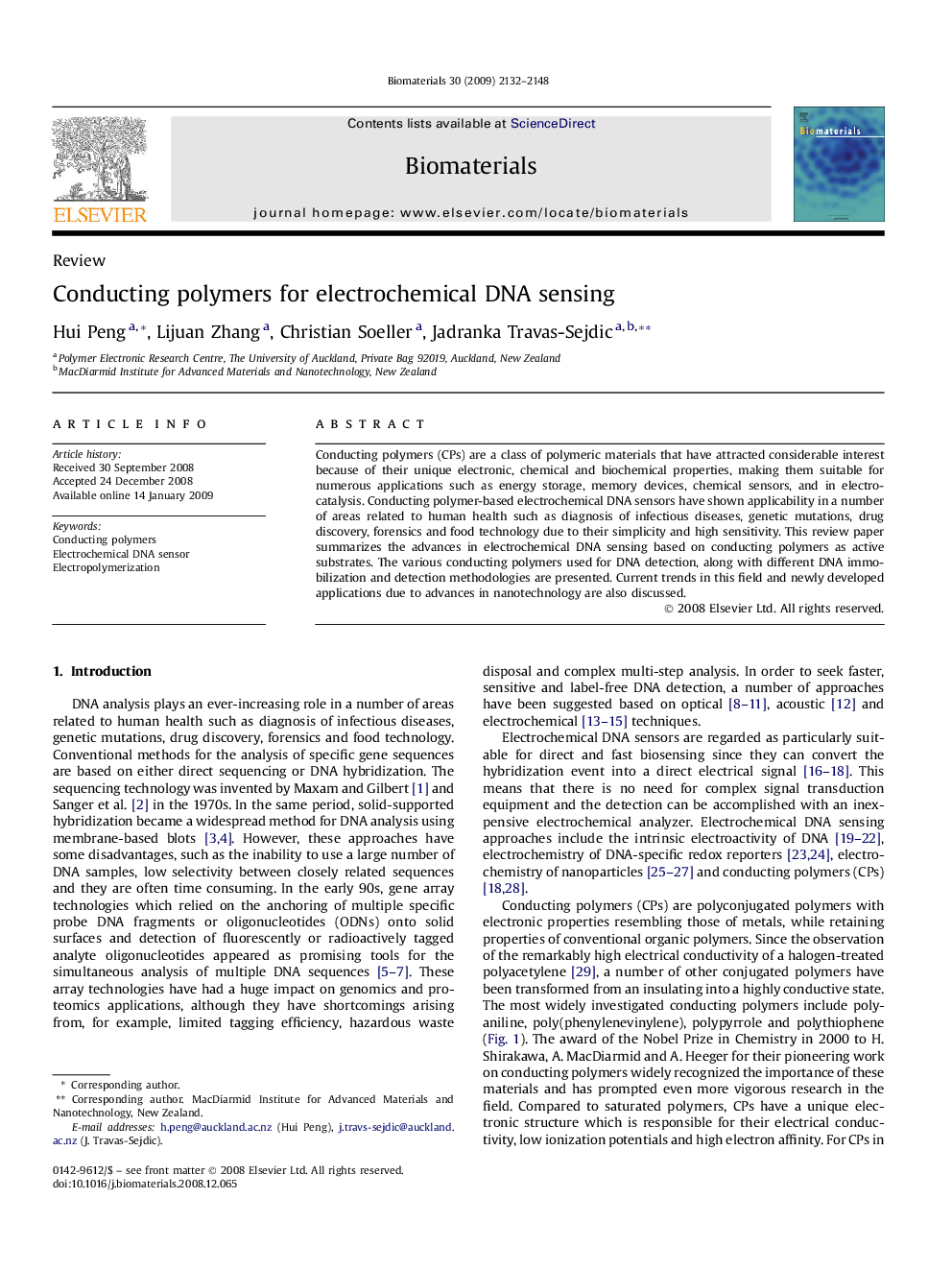 Conducting polymers for electrochemical DNA sensing