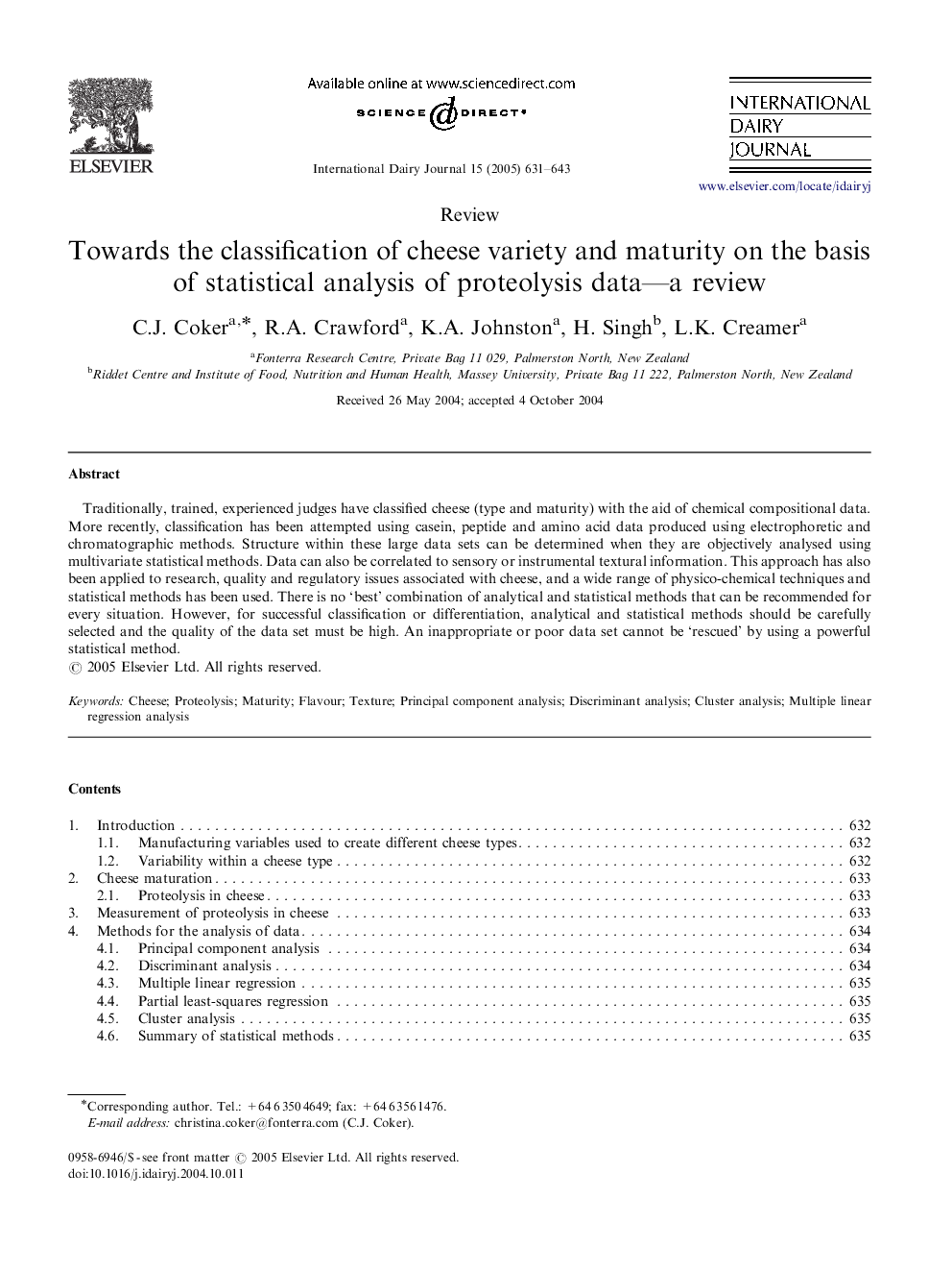 Towards the classification of cheese variety and maturity on the basis of statistical analysis of proteolysis data-a review