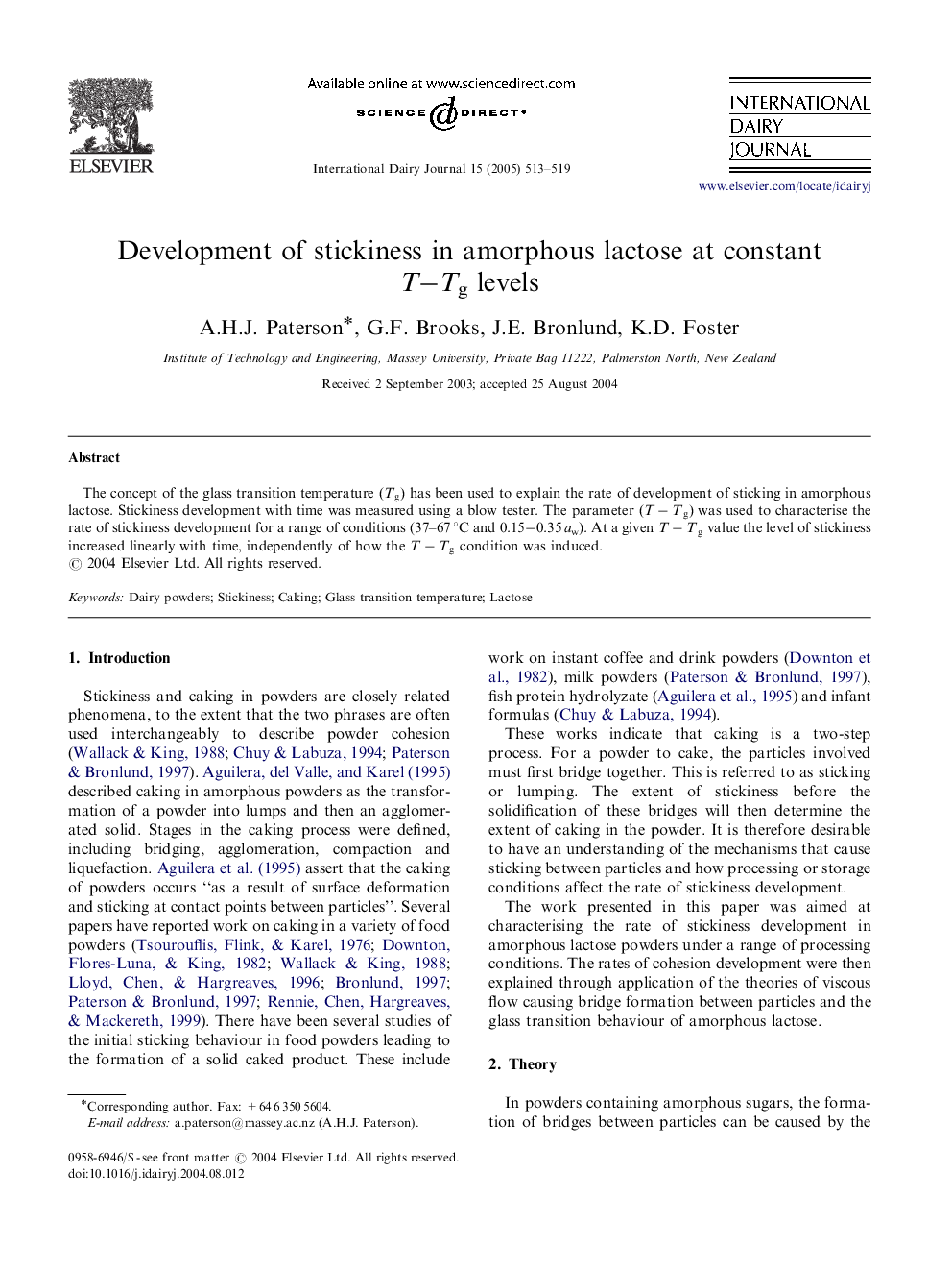 Development of stickiness in amorphous lactose at constant TâTg levels