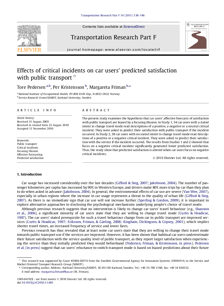 Effects of critical incidents on car users’ predicted satisfaction with public transport 