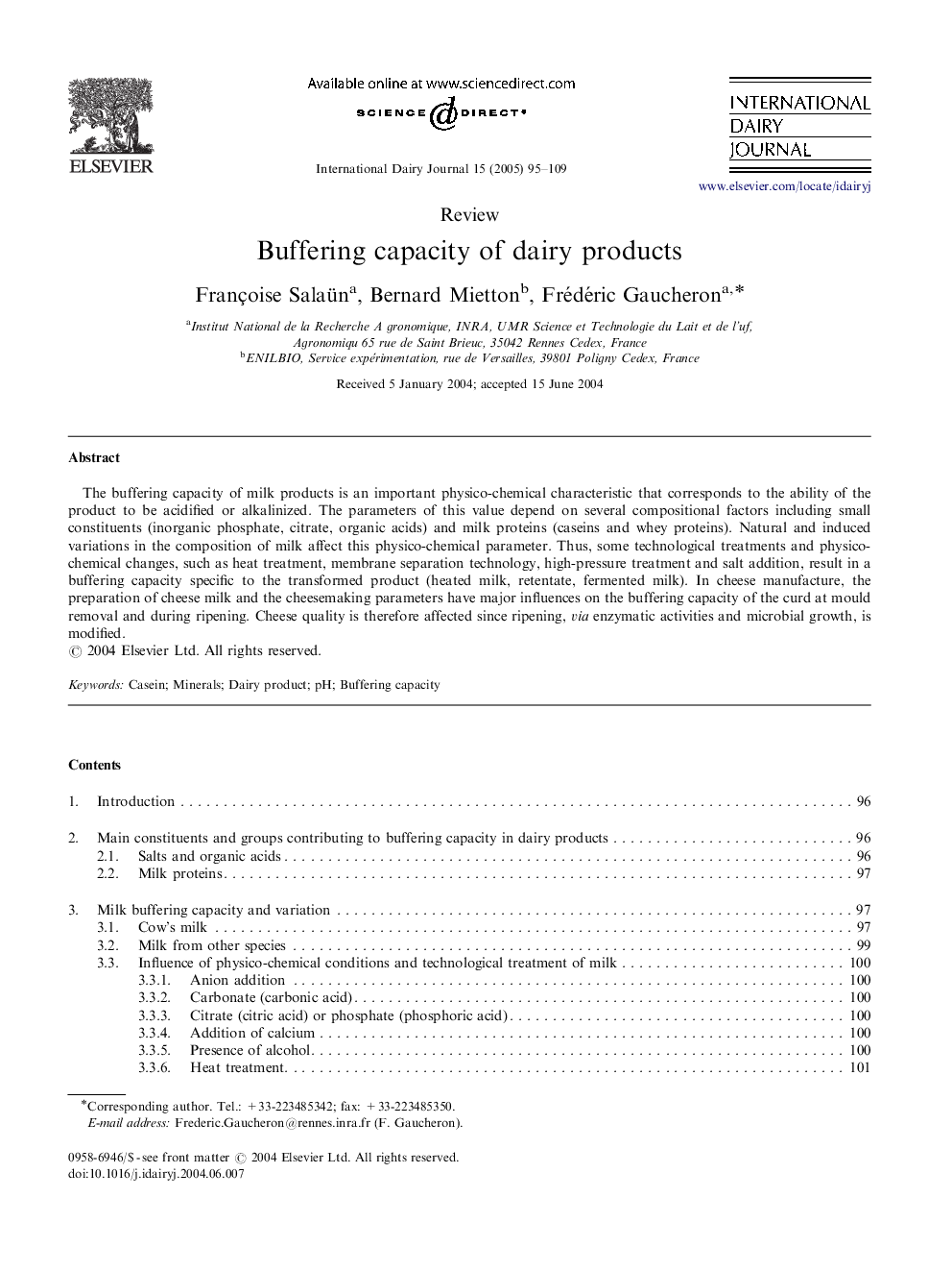 Buffering capacity of dairy products