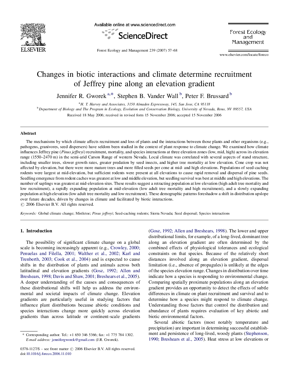 عکس صفحه اول مقاله: Changes in biotic interactions and climate determine recruitment of Jeffrey pine along an elevation gradient Changes in biotic interactions and climate determine recruitment of Jeffrey pine along an elevation gradient