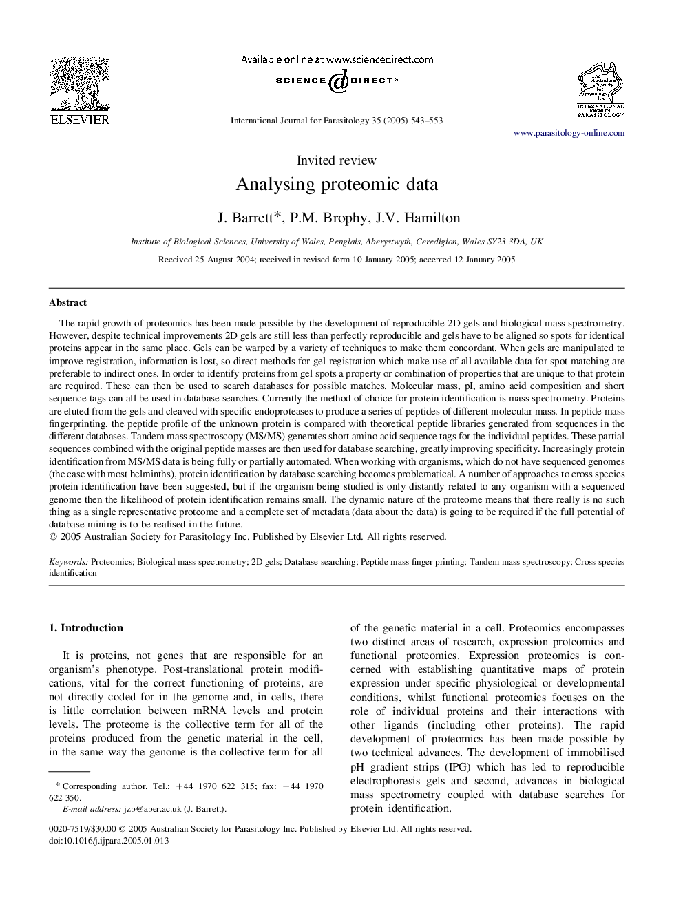 Analysing proteomic data