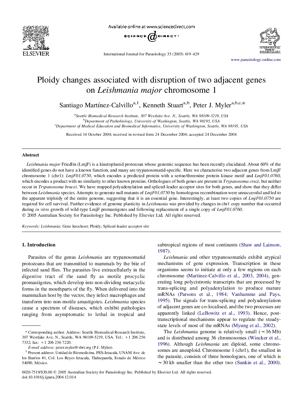 Ploidy changes associated with disruption of two adjacent genes on Leishmania major chromosome 1