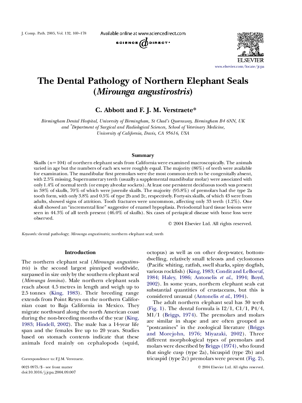 The Dental Pathology of Northern Elephant Seals (Mirounga angustirostris)