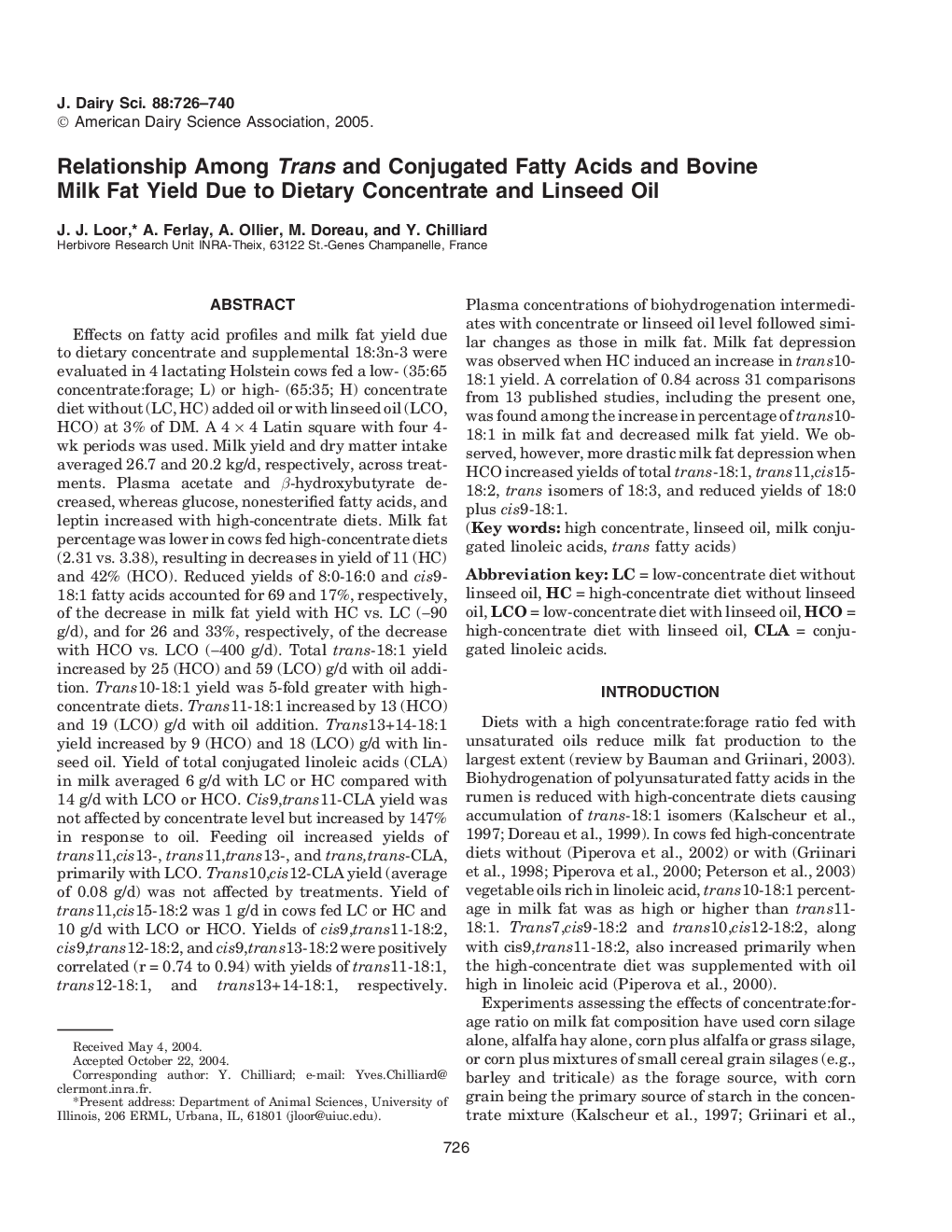 Relationship Among Trans and Conjugated Fatty Acids and Bovine Milk Fat Yield Due to Dietary Concentrate and Linseed Oil