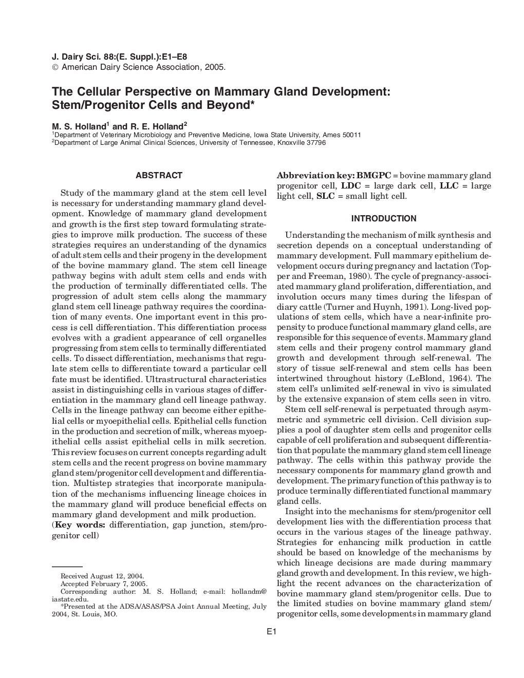 The Cellular Perspective on Mammary Gland Development: Stem/Progenitor Cells and Beyond*