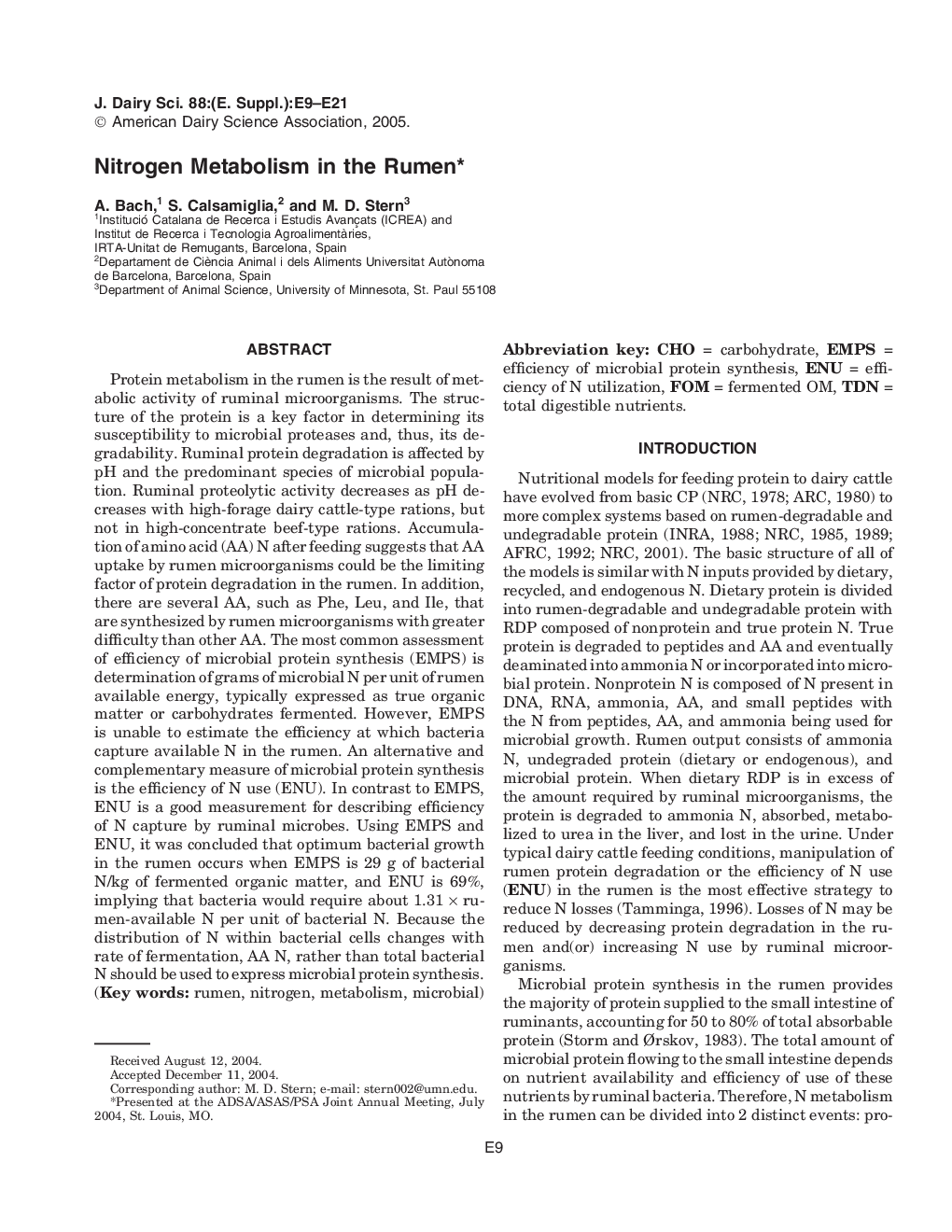 Nitrogen Metabolism in the Rumen*