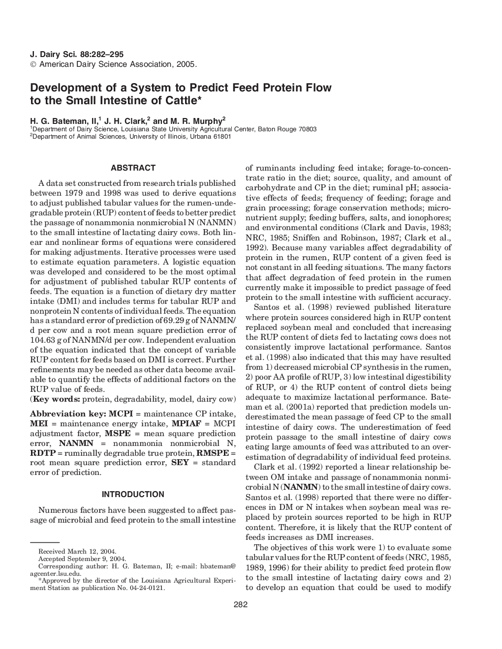 Development of a System to Predict Feed Protein Flow to the Small Intestine of Cattle*