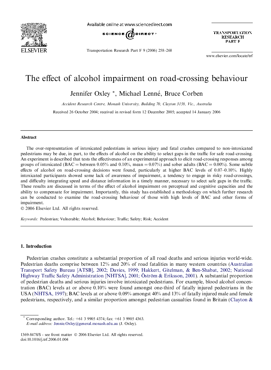 The effect of alcohol impairment on road-crossing behaviour