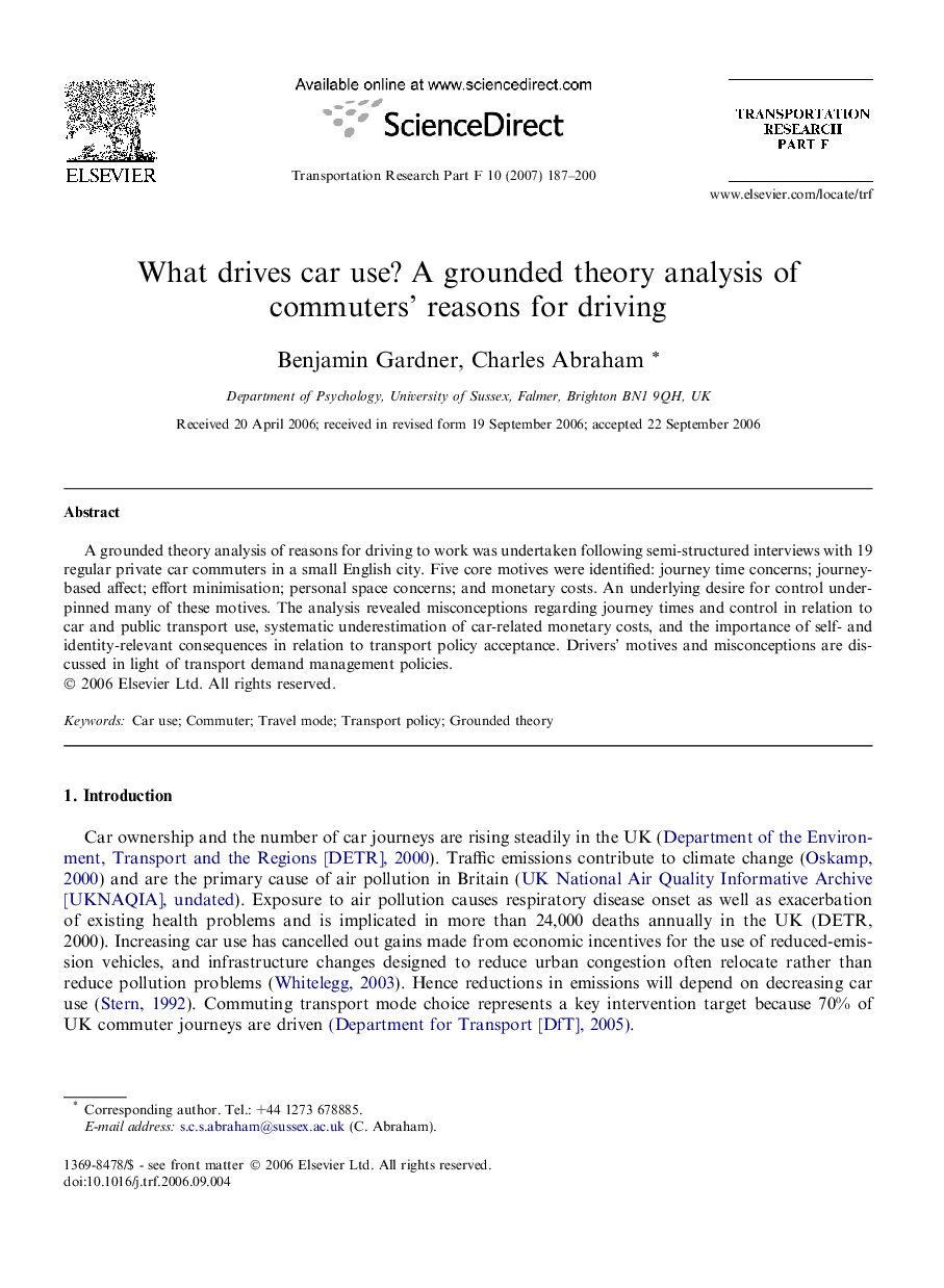 What drives car use? A grounded theory analysis of commuters’ reasons for driving