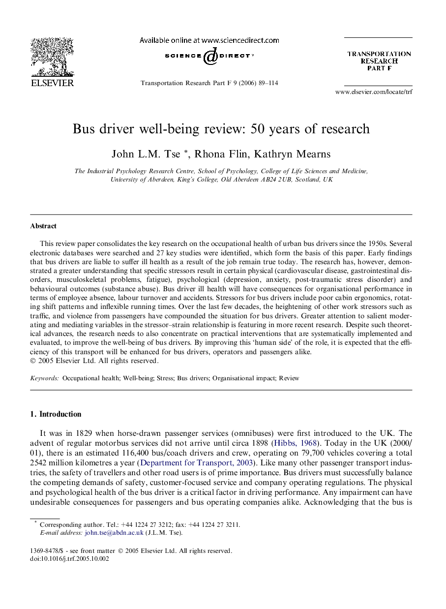 Bus driver well-being review: 50 years of research