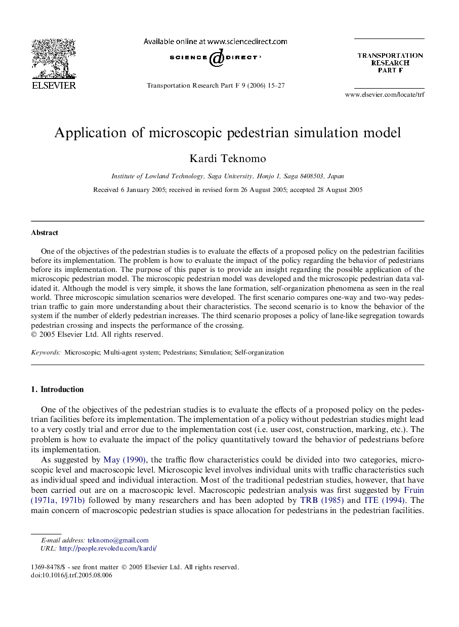 Application of microscopic pedestrian simulation model