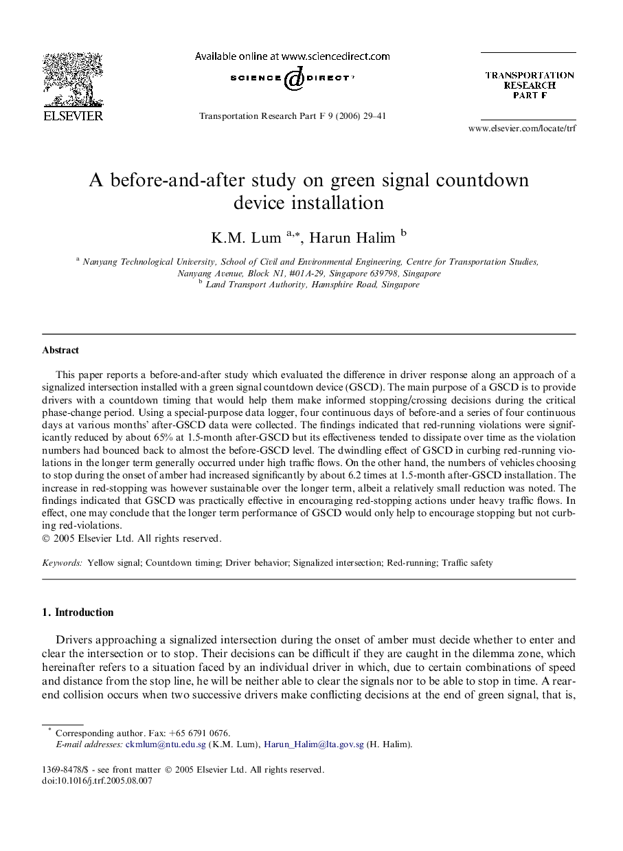 A before-and-after study on green signal countdown device installation