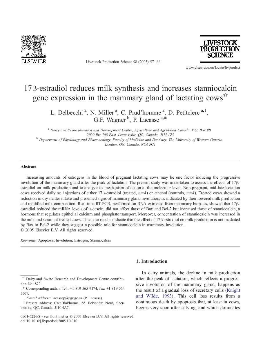 17Î²-estradiol reduces milk synthesis and increases stanniocalcin gene expression in the mammary gland of lactating cows