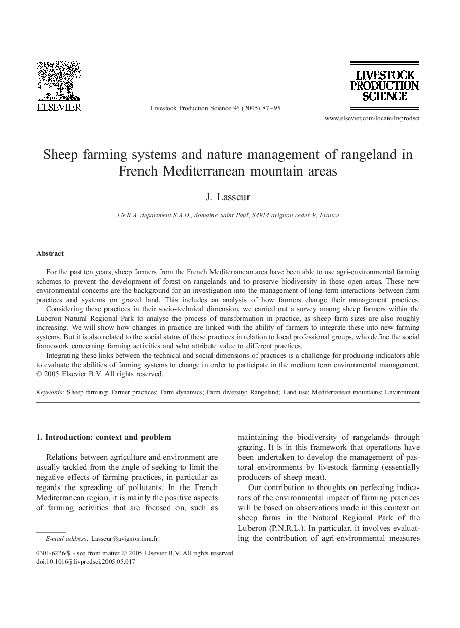 Sheep farming systems and nature management of rangeland in French Mediterranean mountain areas