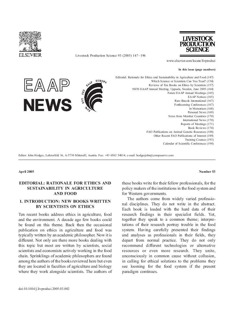 عکس صفحه اول مقاله: EAAP NEWS No. 53. Livestock Production Science (April 2005) EAAP NEWS No. 53. Livestock Production Science (April 2005)