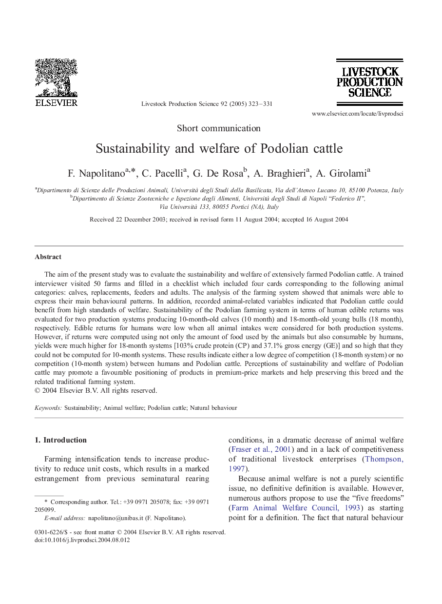 Sustainability and welfare of Podolian cattle