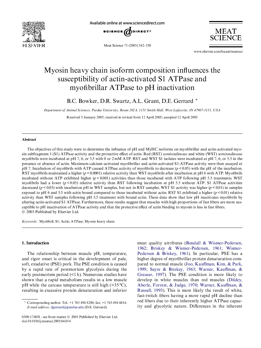 Myosin heavy chain isoform composition influences the susceptibility of actin-activated S1 ATPase and myofibrillar ATPase to pH inactivation