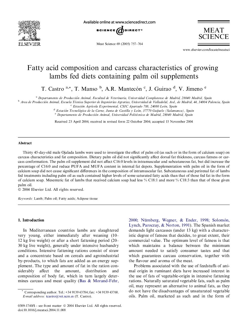 Fatty acid composition and carcass characteristics of growing lambs fed diets containing palm oil supplements