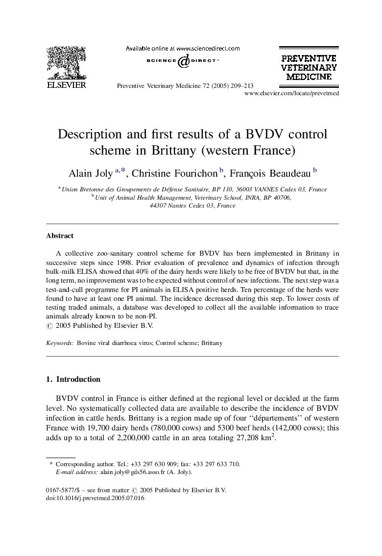Description and first results of a BVDV control scheme in Brittany (western France)