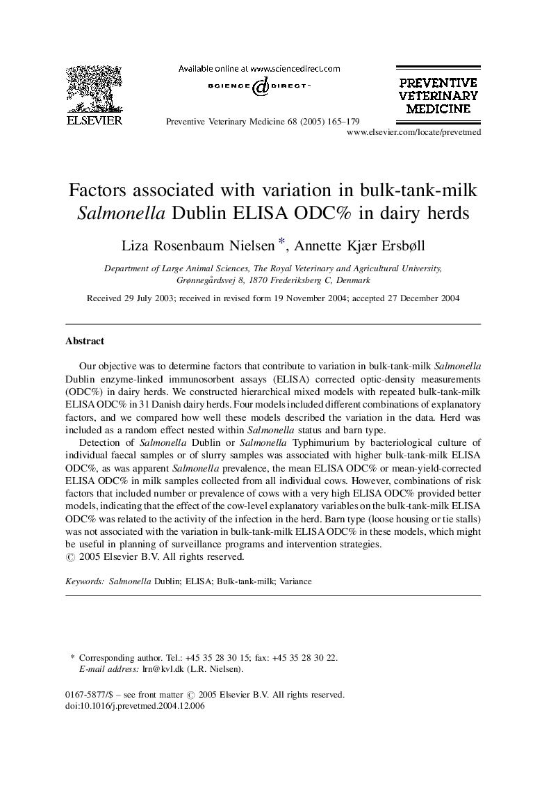 Factors associated with variation in bulk-tank-milk Salmonella Dublin ELISA ODC% in dairy herds