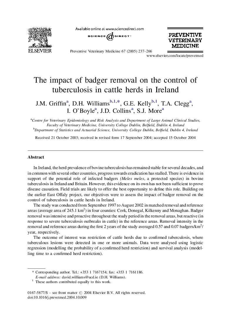 The impact of badger removal on the control of tuberculosis in cattle herds in Ireland