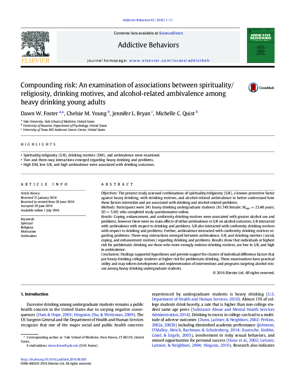 Compounding risk: An examination of associations between spirituality/religiosity, drinking motives, and alcohol-related ambivalence among heavy drinking young adults