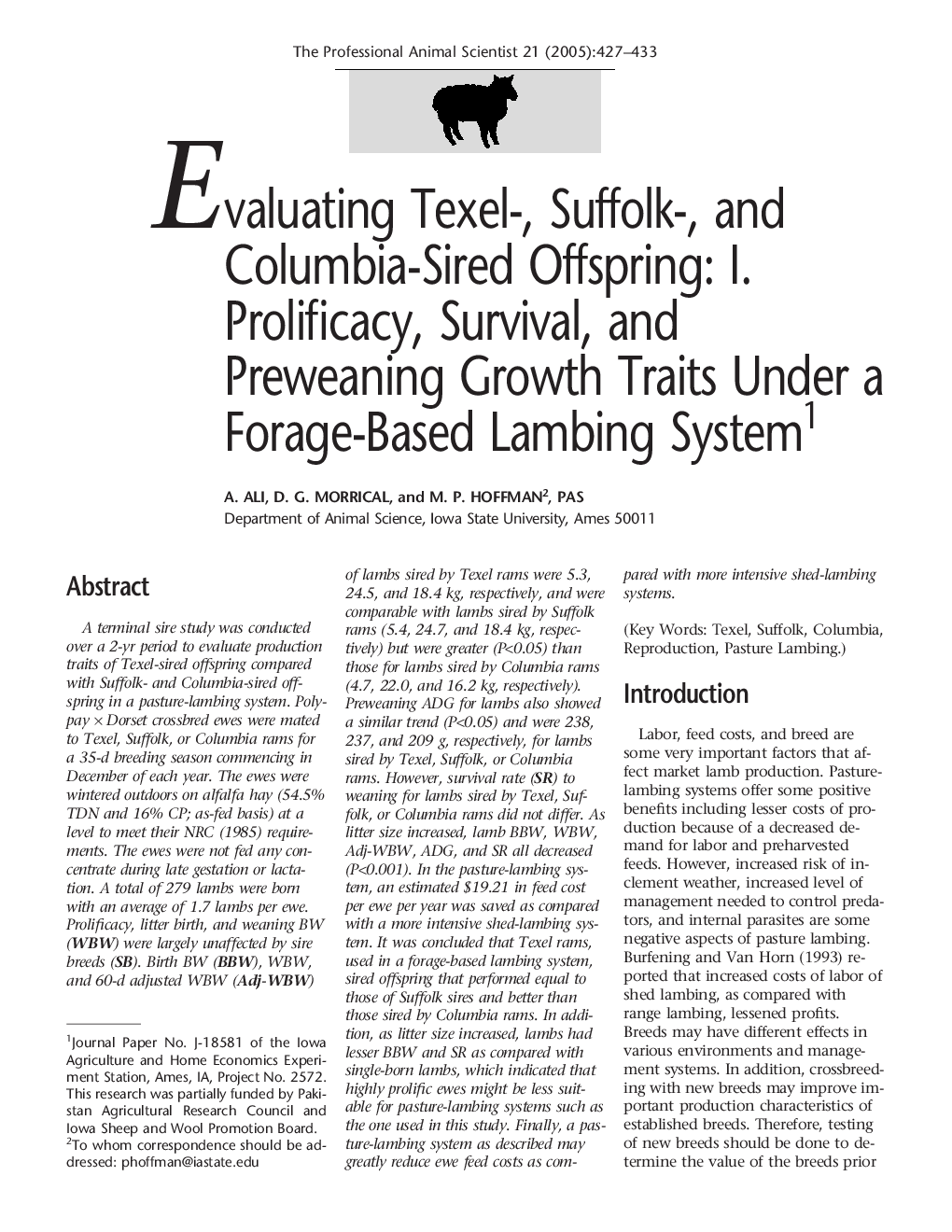 Evaluating Texel-, Suffolk-, and Columbia-Sired Offspring: I. Prolificacy, Survival, and Preweaning Growth Traits Under a Forage-Based Lambing System1