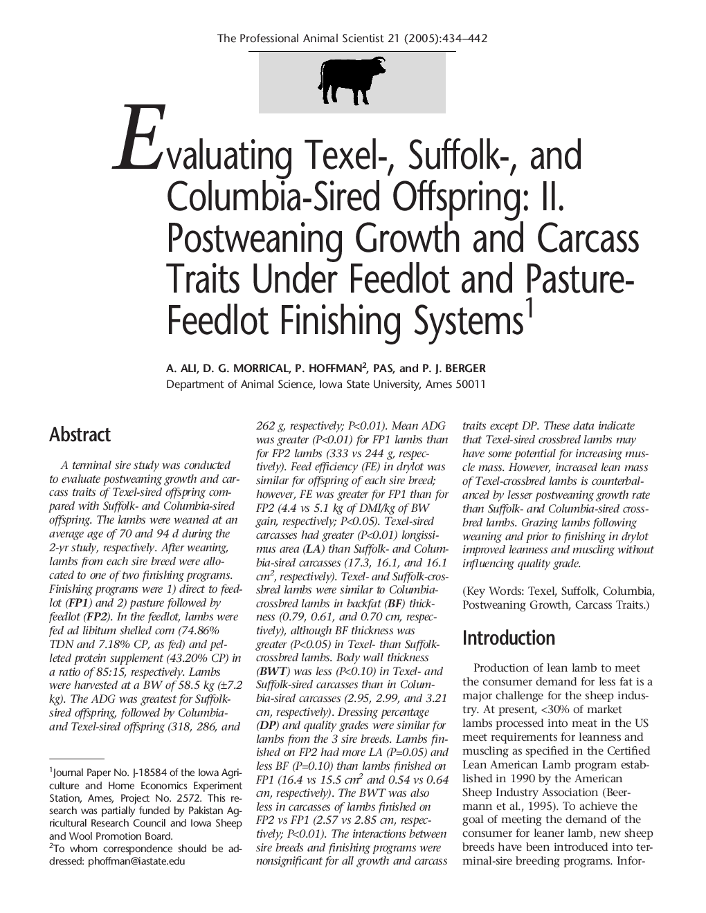 Evaluating Texel-, Suffolk-, and Columbia-Sired Offspring: II. Postweaning Growth and Carcass Traits Under Feedlot and Pasture-Feedlot Finishing Systems1