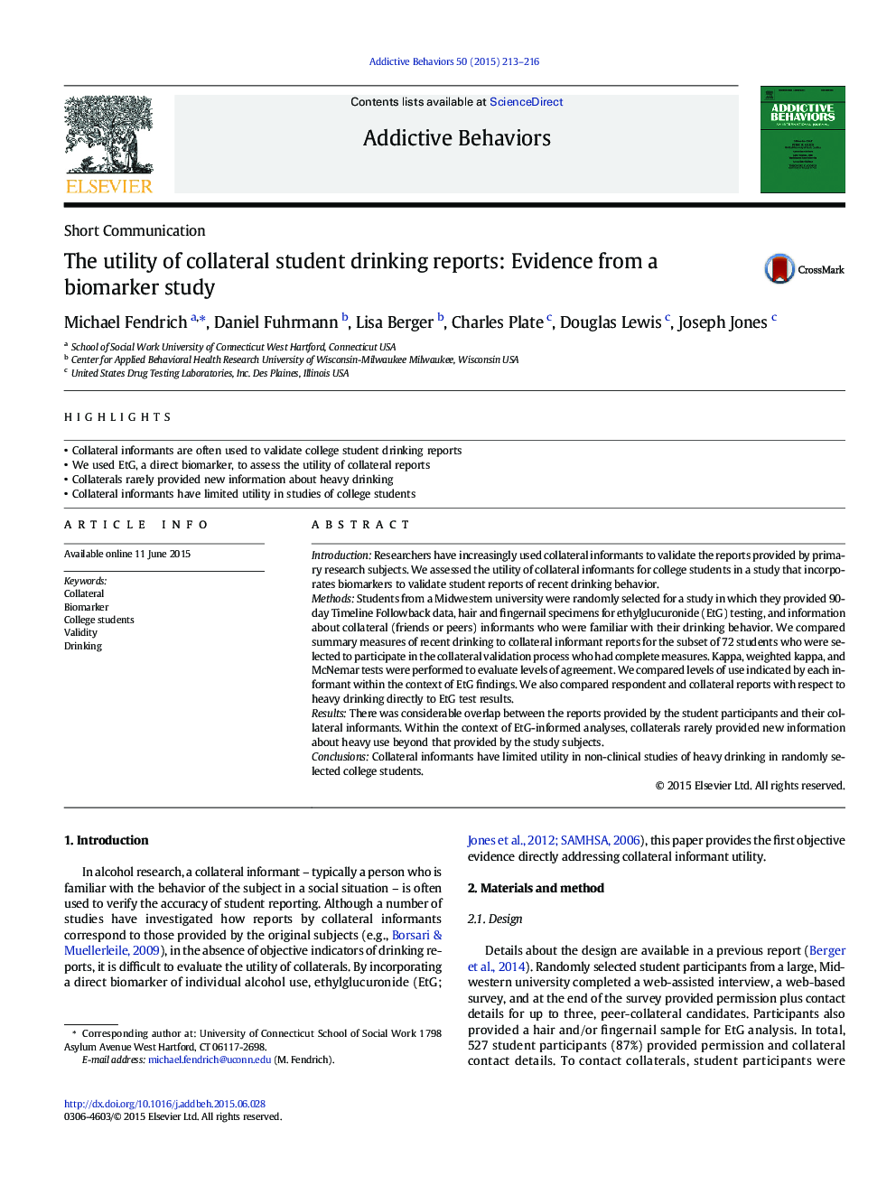 The utility of collateral student drinking reports: Evidence from a biomarker study