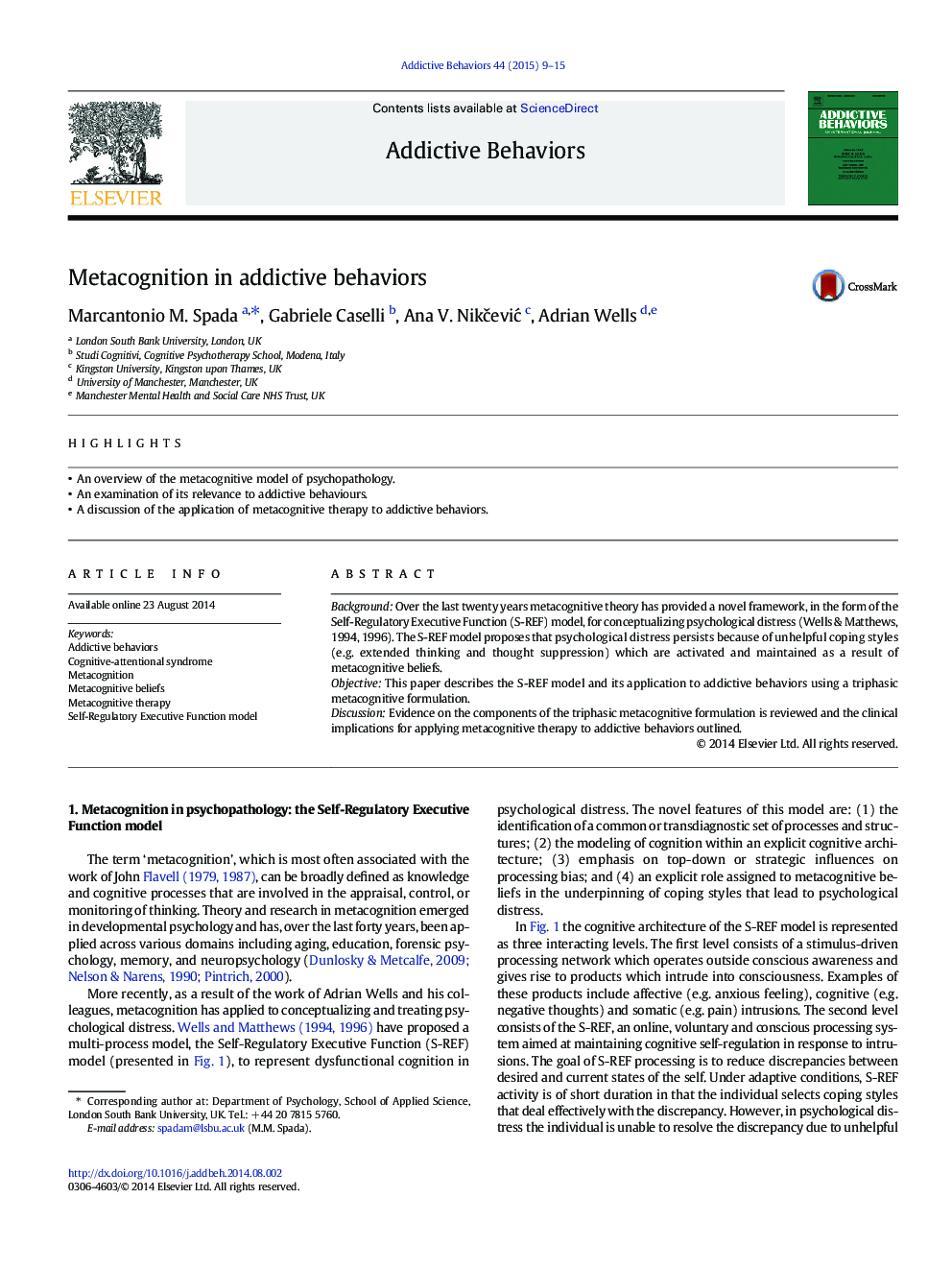 Metacognition in addictive behaviors