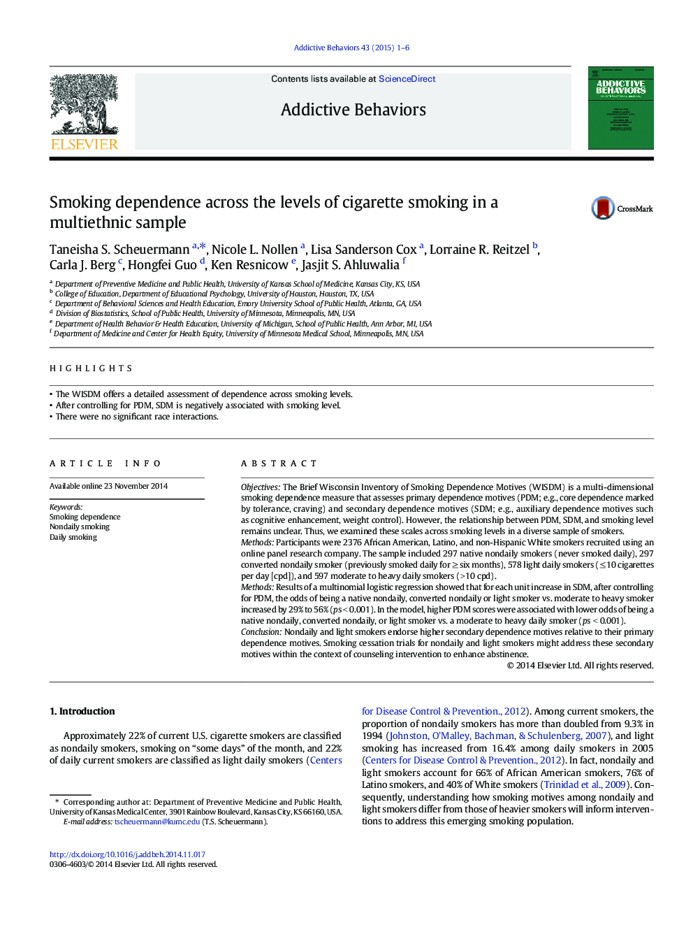 Smoking dependence across the levels of cigarette smoking in a multiethnic sample