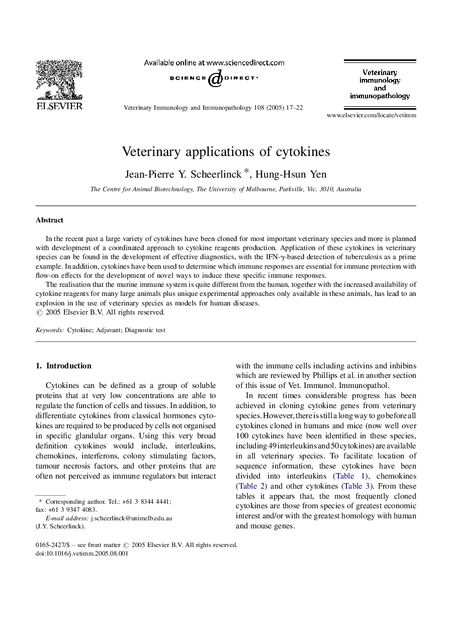 Veterinary applications of cytokines