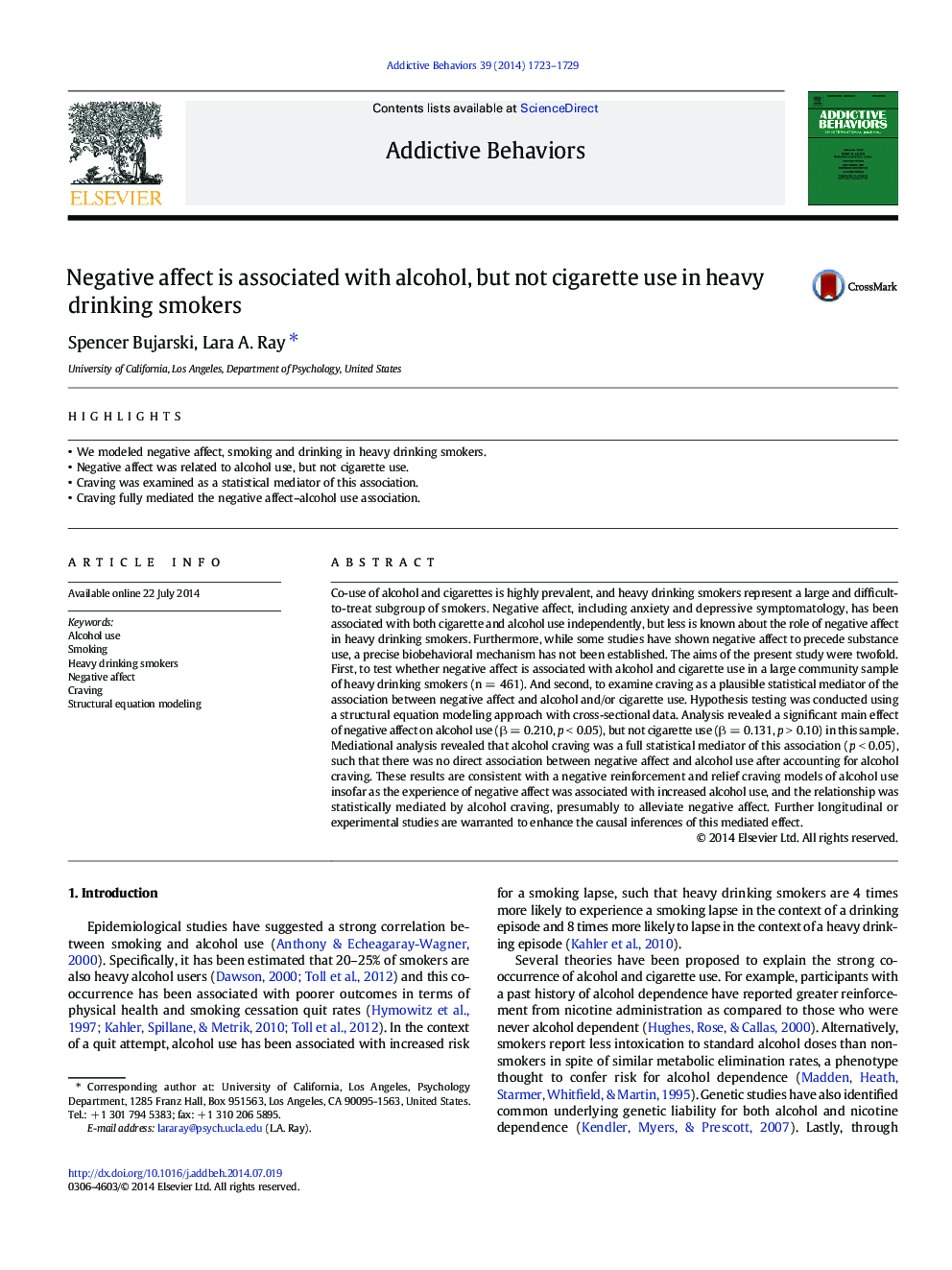 Negative affect is associated with alcohol, but not cigarette use in heavy drinking smokers