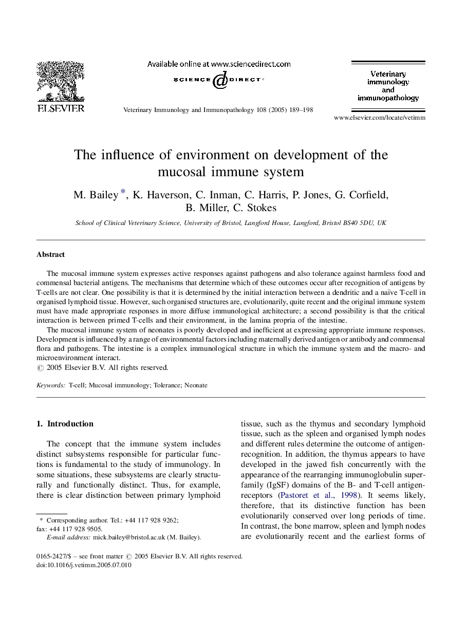 The influence of environment on development of the mucosal immune system