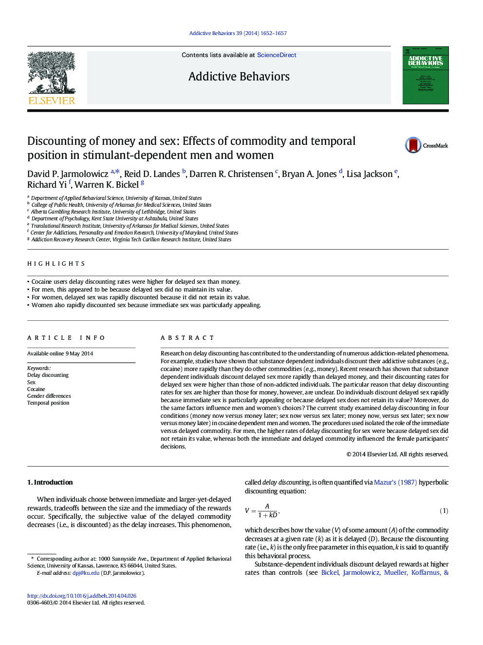 Discounting of money and sex: Effects of commodity and temporal position in stimulant-dependent men and women