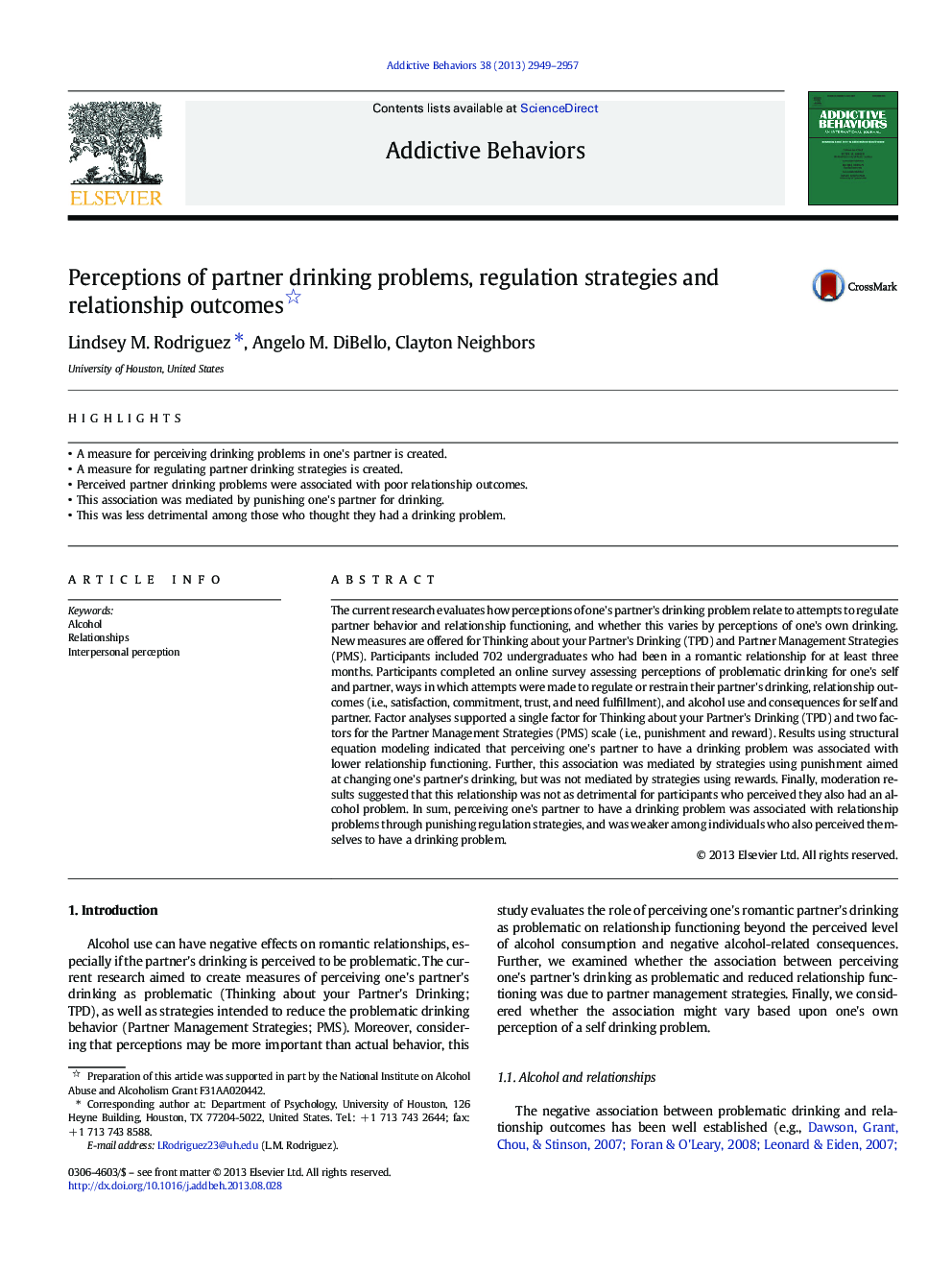 Perceptions of partner drinking problems, regulation strategies and relationship outcomes 