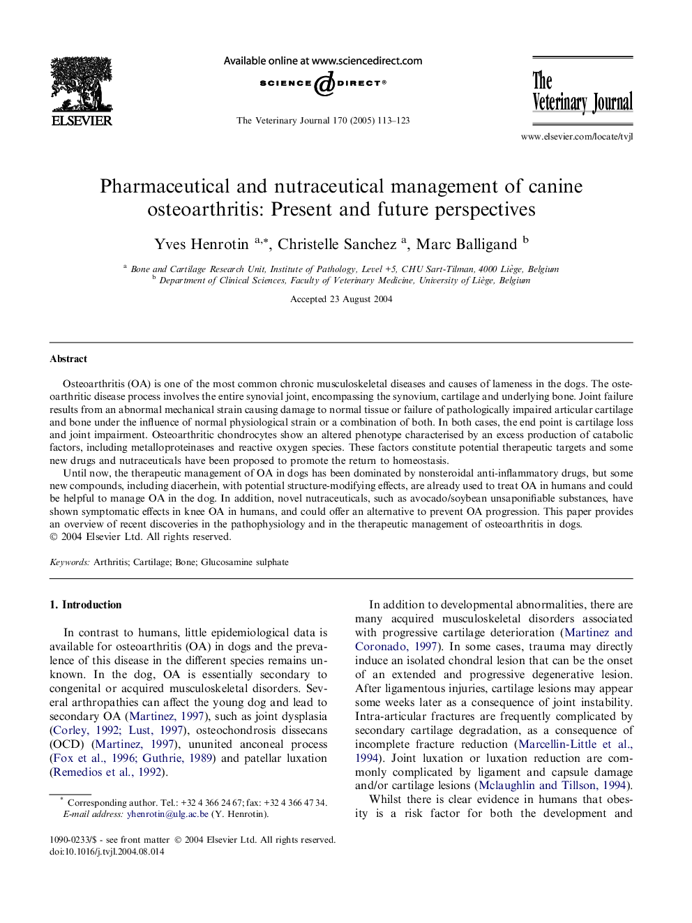 Pharmaceutical and nutraceutical management of canine osteoarthritis: Present and future perspectives