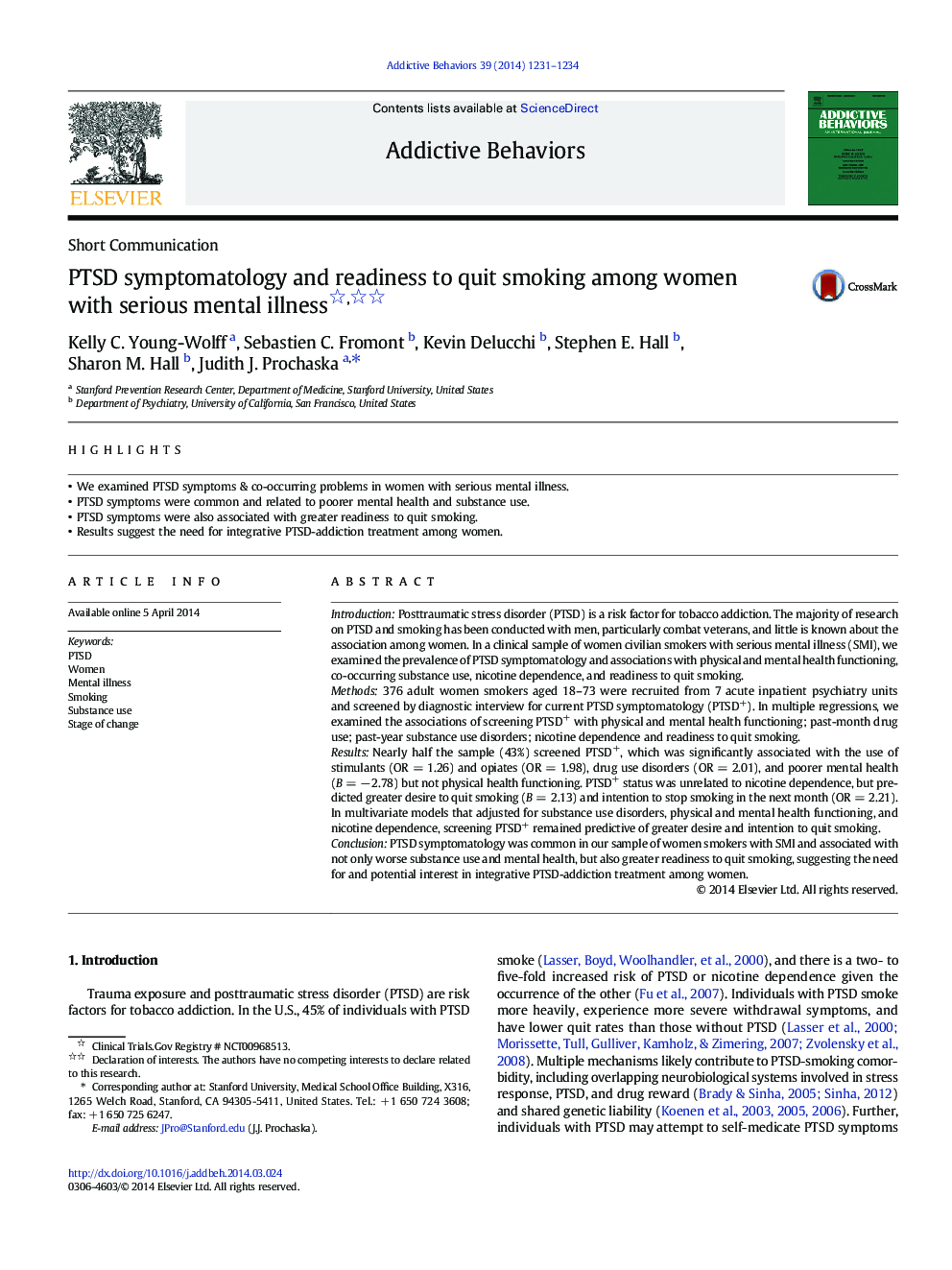 PTSD symptomatology and readiness to quit smoking among women with serious mental illness 