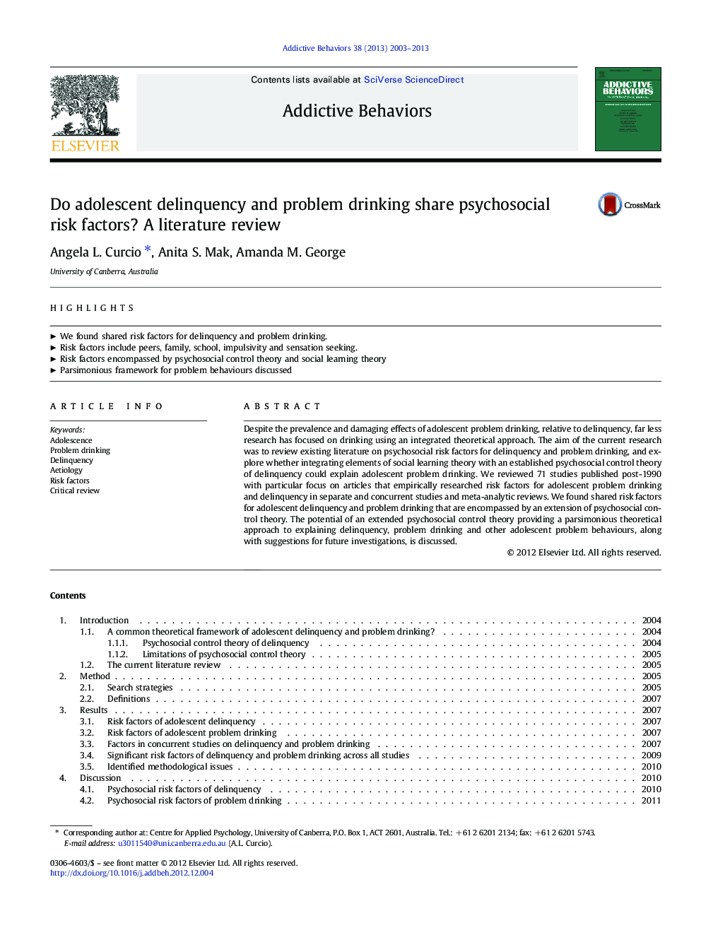 Do adolescent delinquency and problem drinking share psychosocial risk factors? A literature review