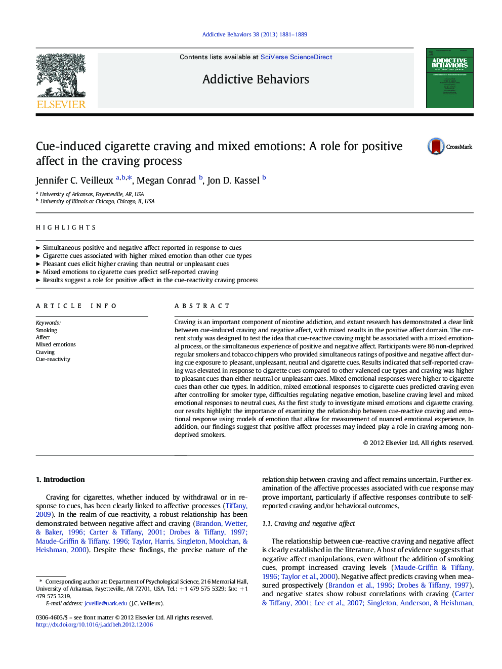 Cue-induced cigarette craving and mixed emotions: A role for positive affect in the craving process