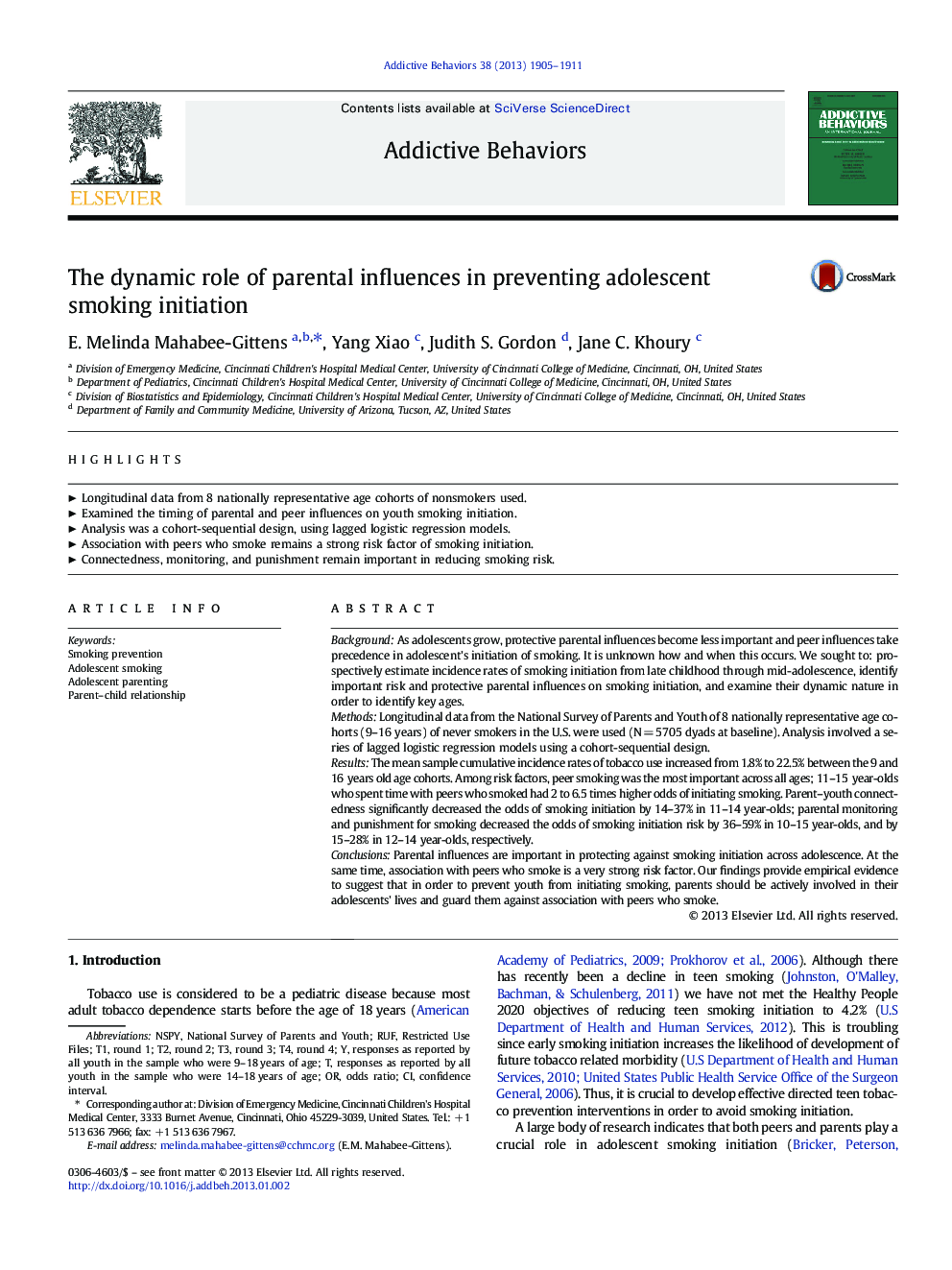 The dynamic role of parental influences in preventing adolescent smoking initiation