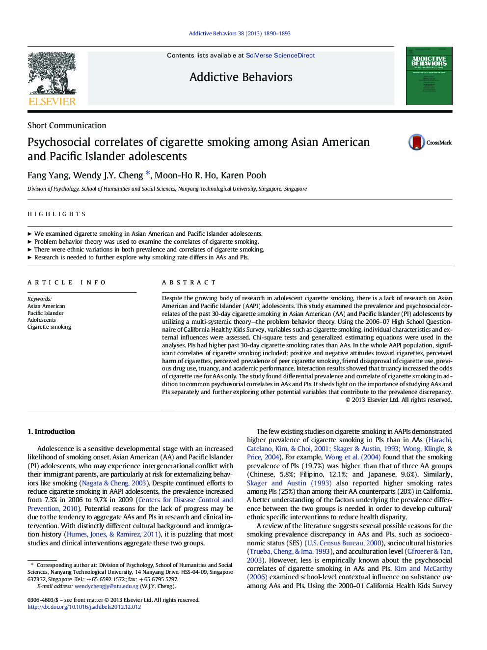 Psychosocial correlates of cigarette smoking among Asian American and Pacific Islander adolescents