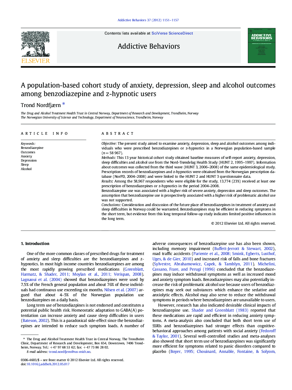 A population-based cohort study of anxiety, depression, sleep and alcohol outcomes among benzodiazepine and z-hypnotic users