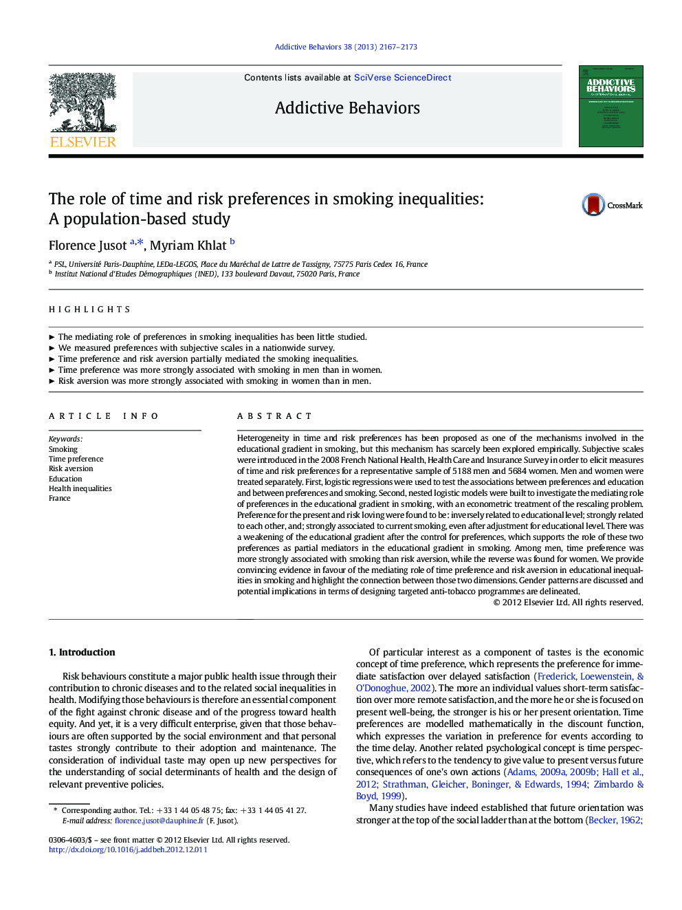 The role of time and risk preferences in smoking inequalities: A population-based study